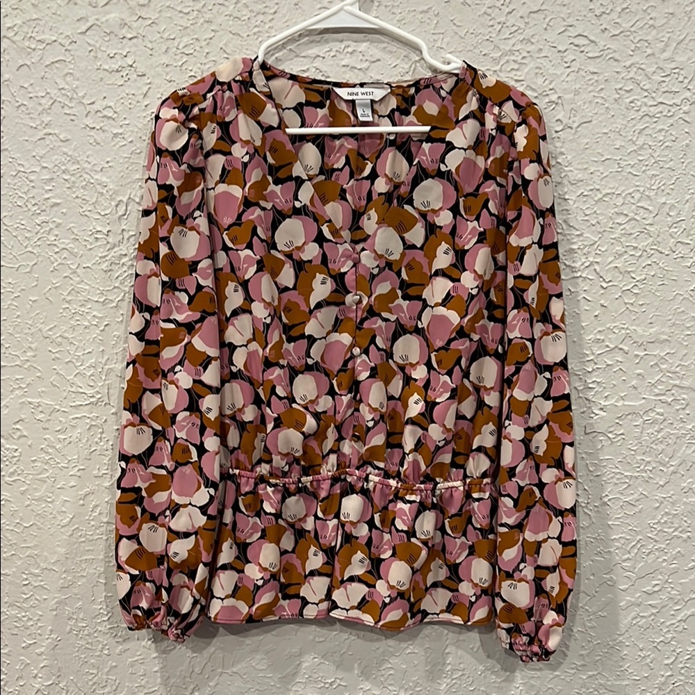 Nine West Mauve and Pink Long Sleeve Blouse with Buttoned Style